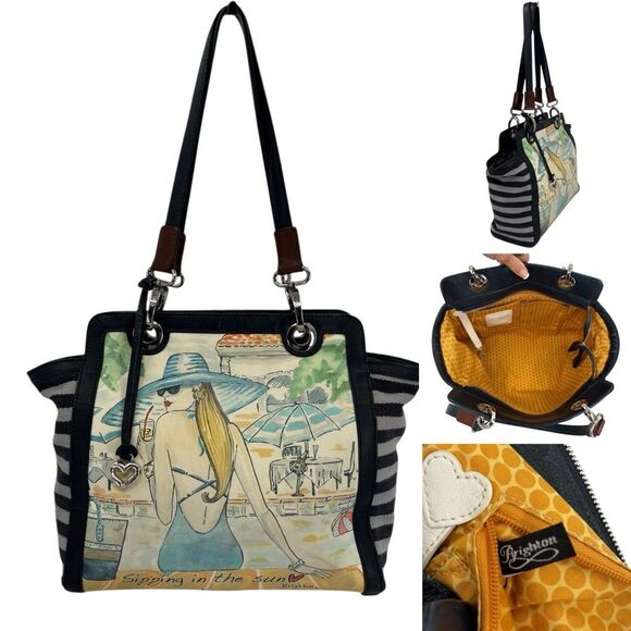 Brighton Monaco Fashionista Retired Leather & Fabric Luxury Tote Bag Rare - Picture 1 of 13